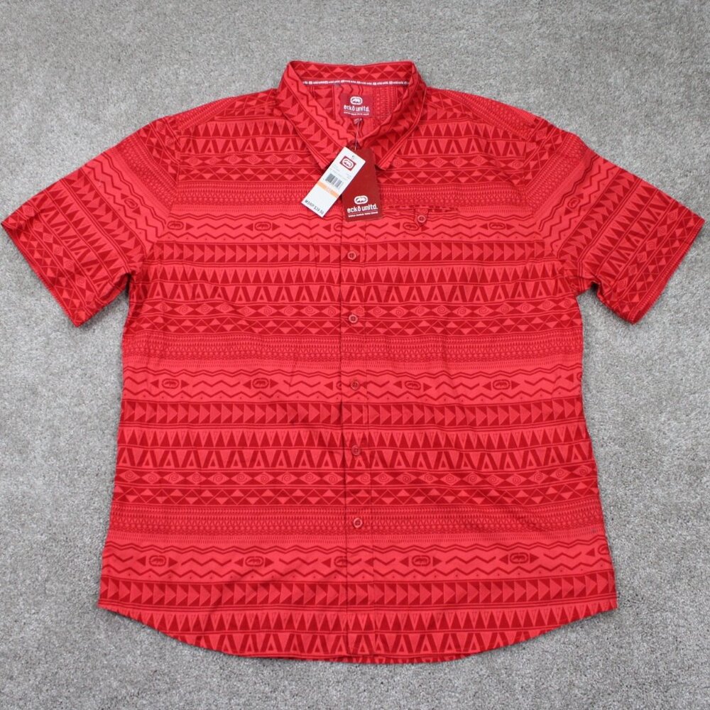 ECKO Tribal Print Shirt‎ NWT Mens 3XL XXXL Red Hawaiian 100% Cotton S/S Button